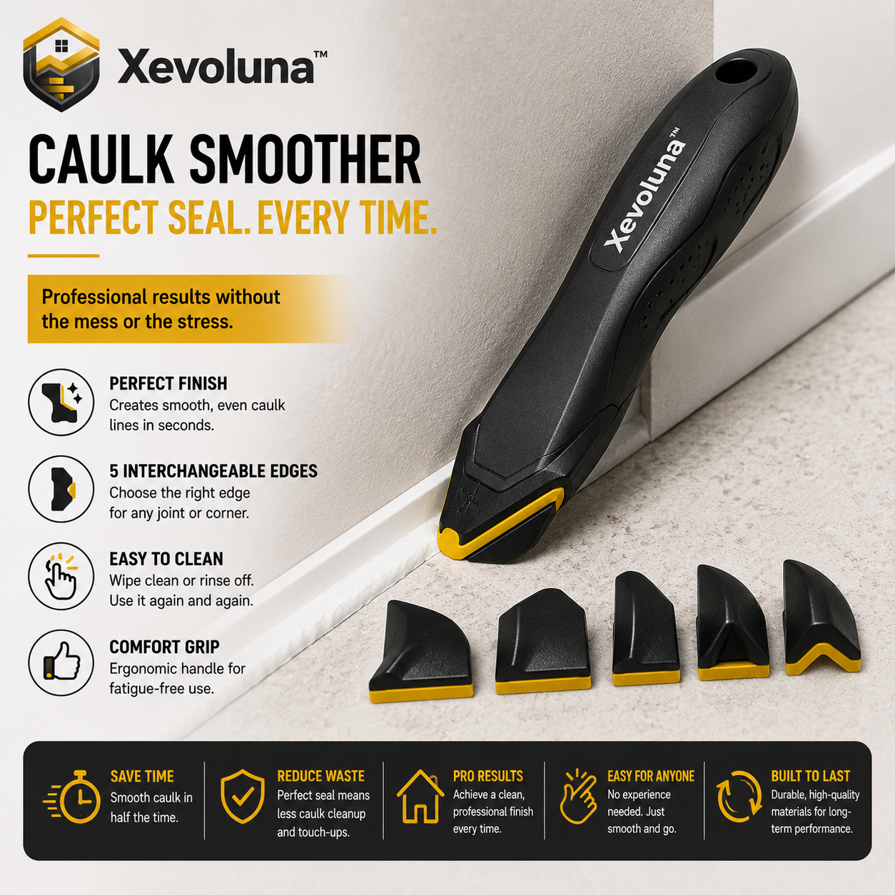 Xevoluna™ SealFlow Pro – Multi-Edge Caulk Smoother Tool
