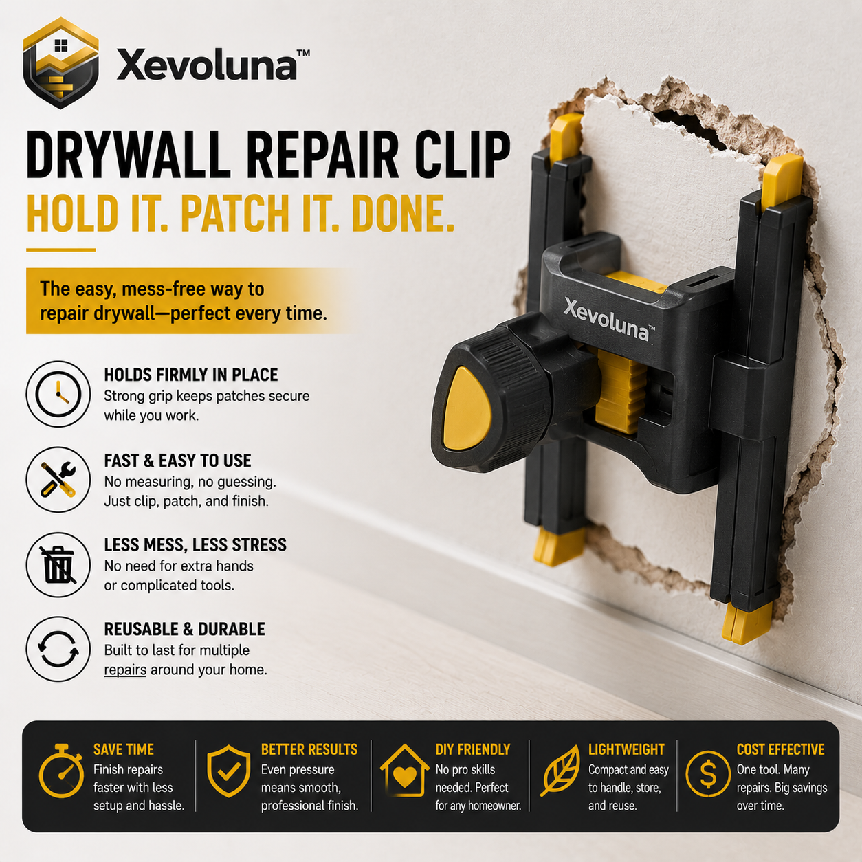 Xevoluna™ PatchLock Pro – Adjustable Drywall Repair Clip System