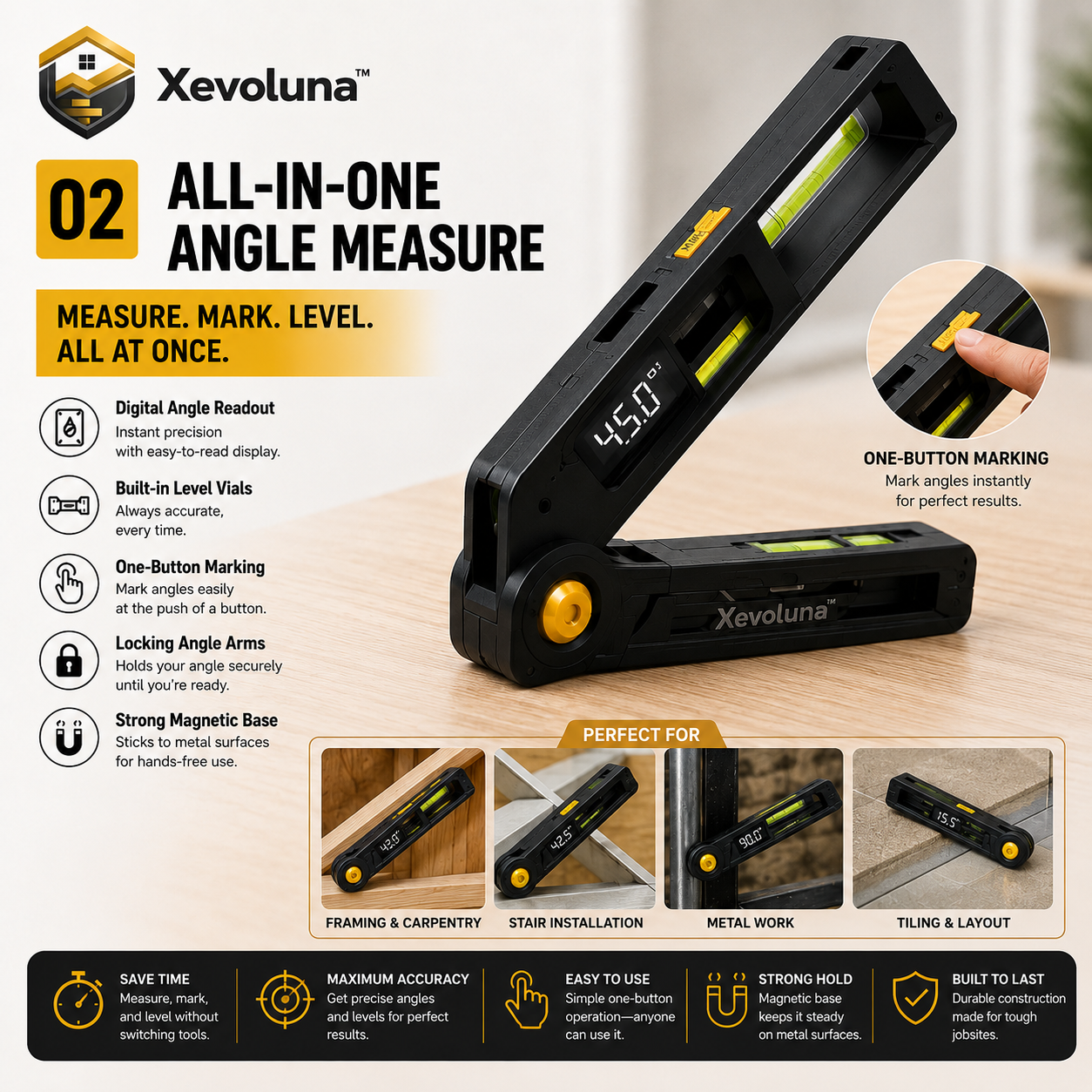 Xevoluna™ AngleMaster Pro – Digital Multi-Angle Measuring Tool