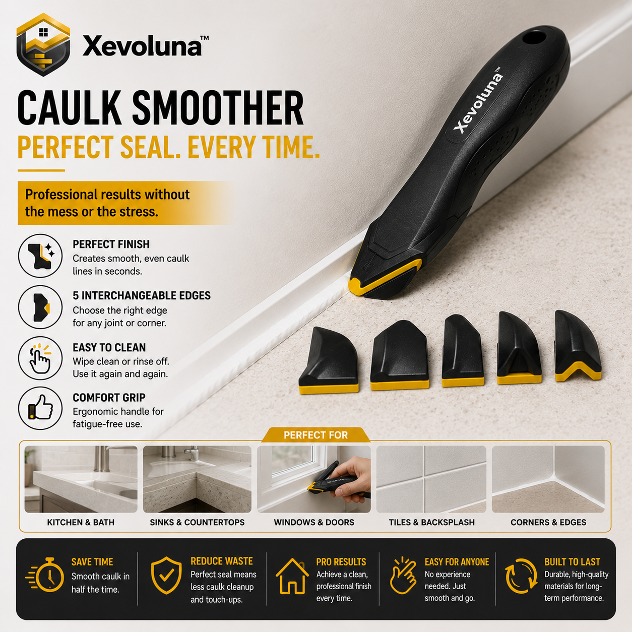 Xevoluna™ SealFlow Pro – Multi-Edge Caulk Smoother Tool